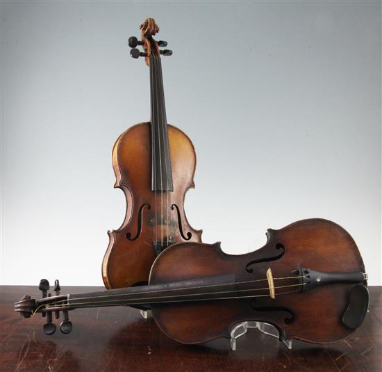 Two late 19th century violins,